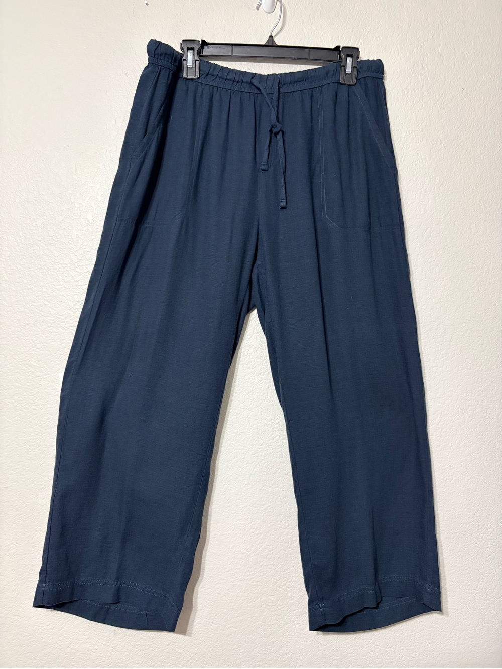 Splendid Sorrento Navy Flowy Crop Lightweight Wide Leg Pants Viscose Linen Blend